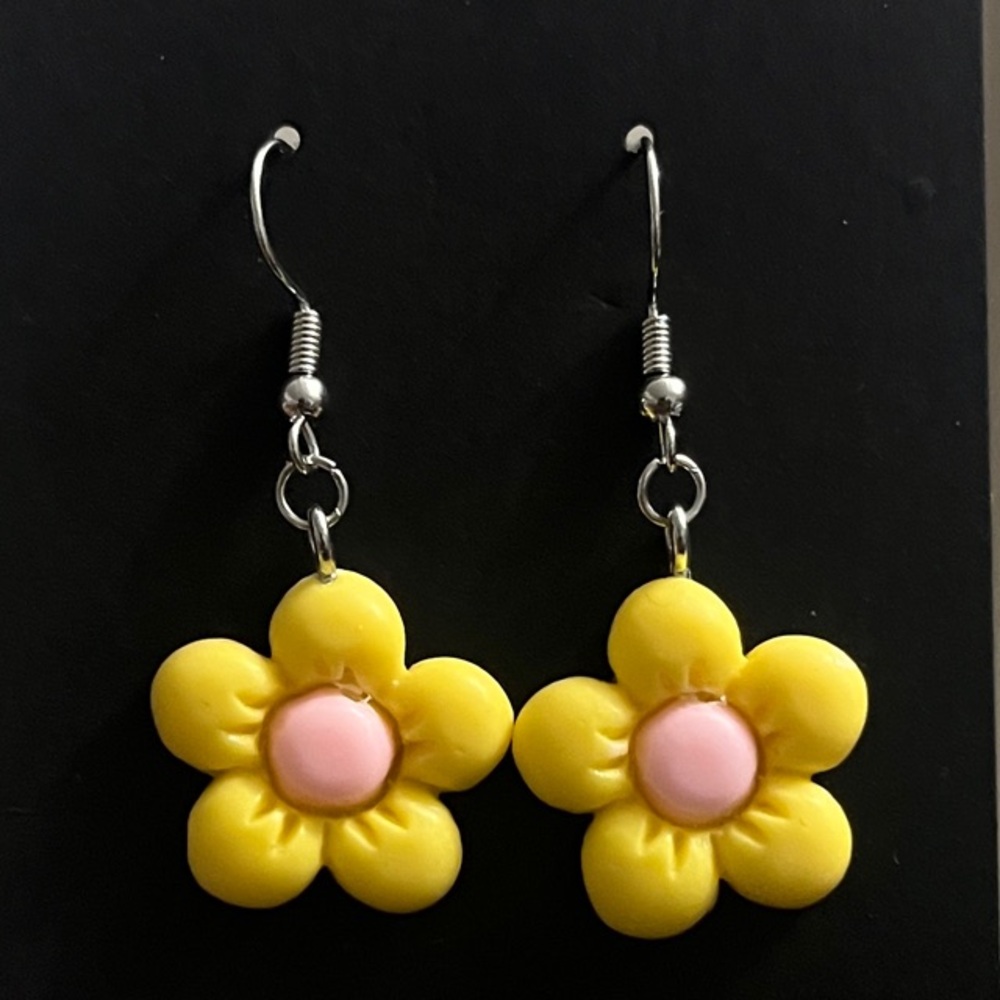 Bright Yellow Floral Earrings